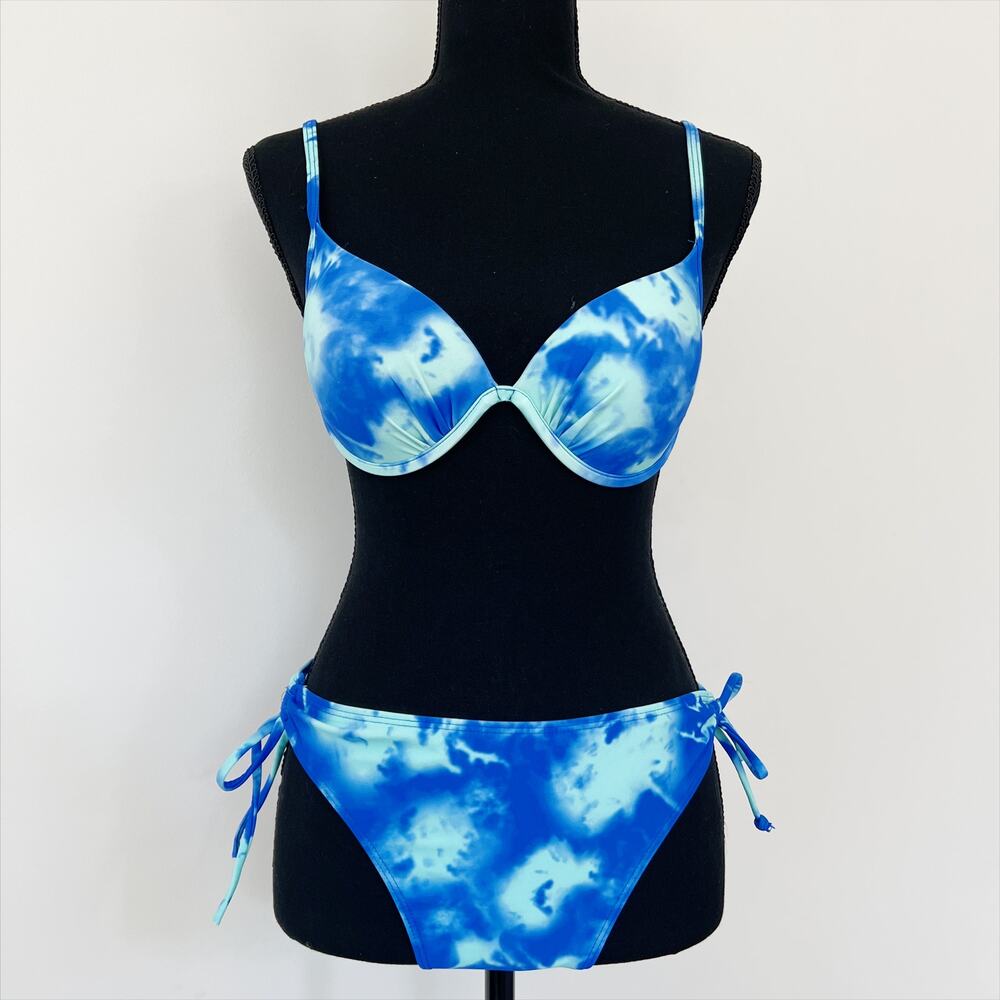 H2OH Bikini Swim Set Top Sz Small Bottom Sz see image Blue Tie Dye Adjustable